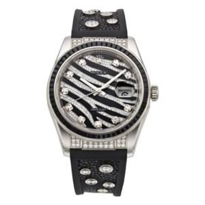 Datejust 116199 Sanr Royal Black 60 Baguette Black Sapphires Bezel Black & Diamond Paved Dial 36Mm White Gold Galuchat Straps
