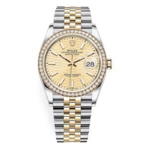 Oyster Perpetual Datejust 126283Rbr Gflmij 36Mm Golden Fluted Dial Diamond-Set Bezel Jubilee