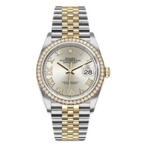 Oyster Perpetual Datejust 126283Rbr Sdr69J Yellow Diamond Bezel Silver Roman Dial 36Mm Two Tone