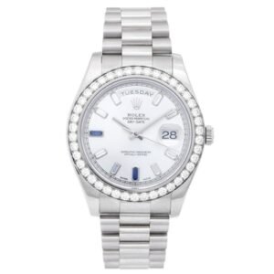 Oyster Perpetual Day-Date Ii 41Mm Silver Diamond Sapphire Baguette