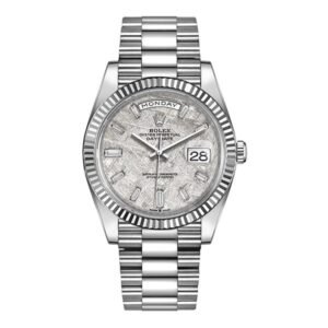 Day-Date 228239-0055 40Mm White Gold Fluted Bezel Meteorite Baguette Diamond Dial