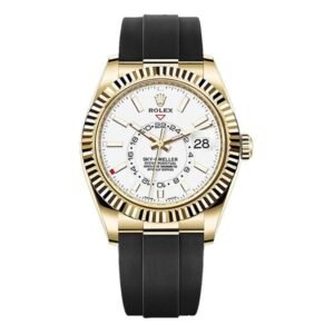 Sky Dweller 326238 Wi Oysterflex White Index Dial 42Mm 18K Yellow Gold Case Black Rubber Strap