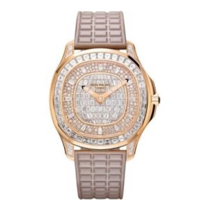 Aquanaut 5062/450R-001 Luce Haute Joaillerie 38.8 Mm 18K Rose Gold Pearly Beige Rubber Straps