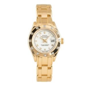 Pearlmaster 69318 White Roman Dial 29Mm 18K Yellow Gold Diamond Bezel