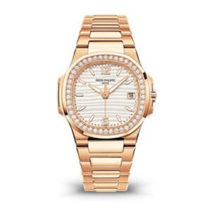 Nautilus 7010/1R-011 Silvery Opaline Dial Diamonds-Set Bezel 32Mm 18K Rose Gold