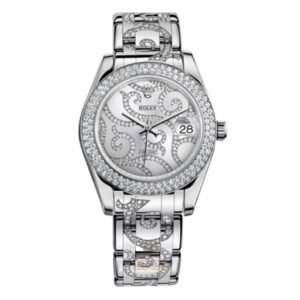 Pearlmaster Midsize 81299 White Gold Diamond Pave Flamme