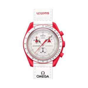 X Swatch Mission To Mars So33R100 Moonswatch Red Bioceramic 42Mm White Straps