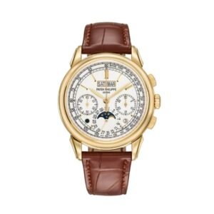 Grand Complications 5270J-001 Perpetual Chronograph Hand Wind White Dial 41Mm 18K Yellow Gold Brown Leather Straps