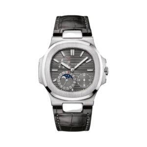 Nautilus 5712G-001 Slate Gray Indices Moon Phase 18K White Gold Black Matted Leather Straps
