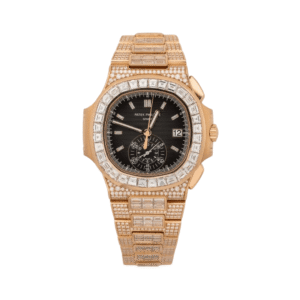Nautilus 5980/1400R-011 18K Rose Gold Full Diamond Chronograph Date Baguette 40mm Black Dial