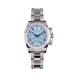 Cosmograph Daytona 126576TBR Platinum Baguette Bezel 40mm Blue Arabic Dial