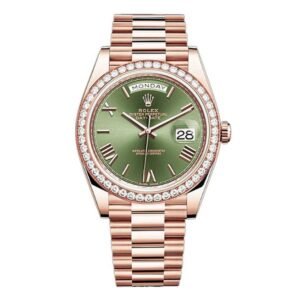Day-Date 228345RBR OGRP 18K Everose Gold Diamond Bezel 40mm Olive Green Roman Dial