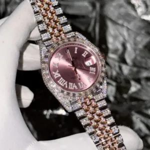 ROLEX DATEJUST 41MM FULL MOISSANITE PINK DIAMOND