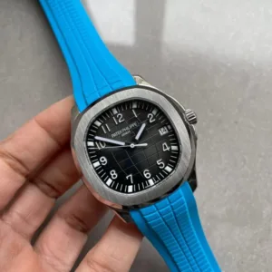 Aquanaut 5168G 42mm Best Edition Black Dial on Light Blue Rubber Strap Super Clone