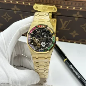 Audemars Piguet Royal Oak Openworked Frosted 15412 Case Yellow Bezel Stone Baguette 41mm Super Clone