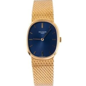 Golden Ellipse 3548J Yellow Gold Blue Dial Vintage Watch 27mm