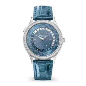 Patek Philippe World Time 7130G-016 Blue Dial Diamond Bezel Women?s Watch 36mm