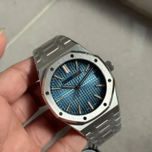 Royal Oak 41mm 15510 BC SS ZF 1:1 Best Edition Ice Blue Textured Dial on SS Bracelet SA4302 V3