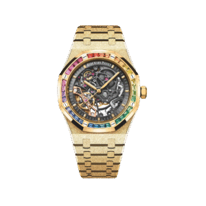 Yellow Tone Frosted Skeleton Watch – 41mm Luxury Statement Piece