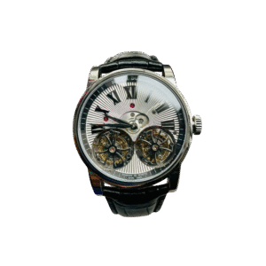 Luxury Dual Tourbillon Skeleton Watch – Silver Dial Stainless Steel Case
